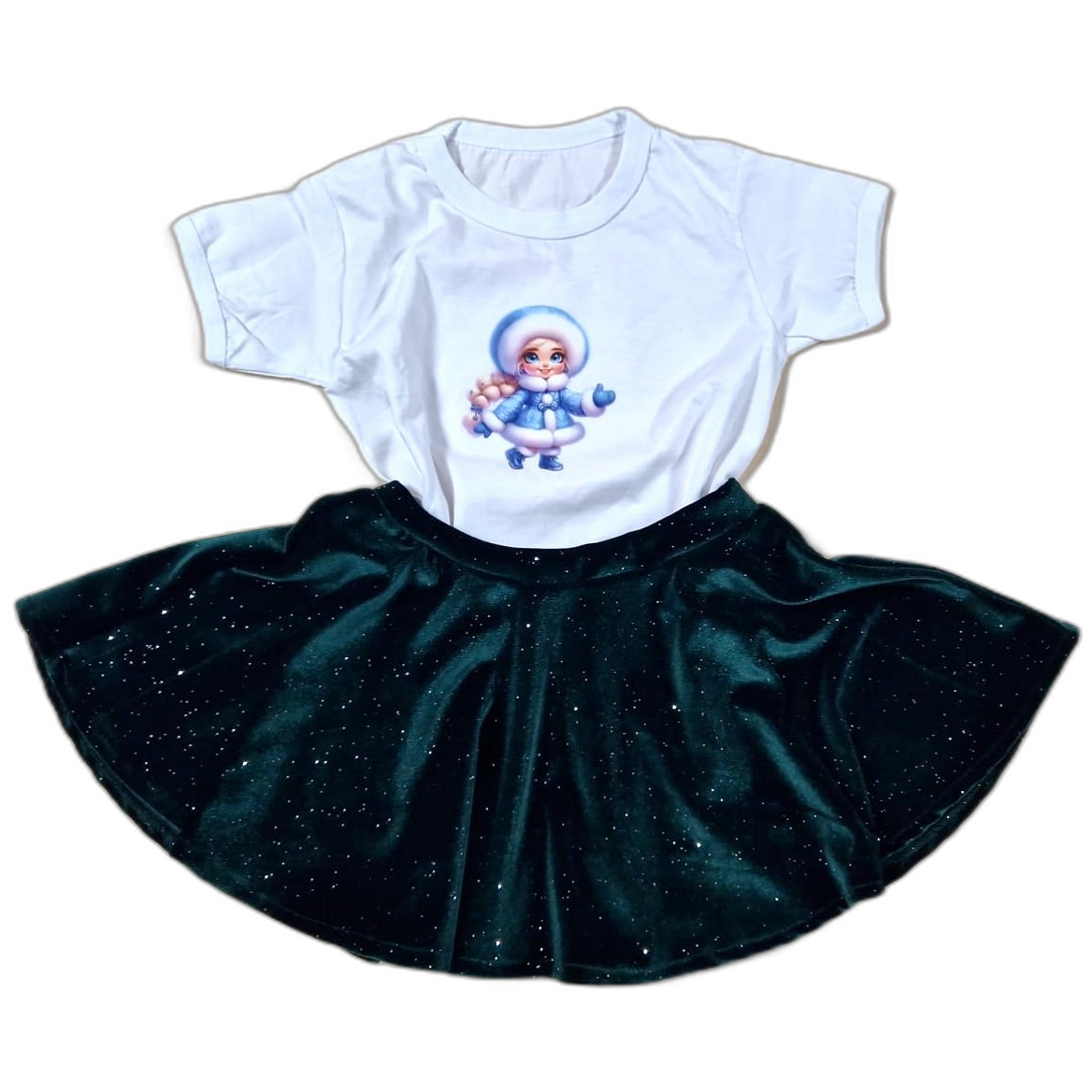 Baby Elsa white velvet skirt and t-shirt 2-9 years