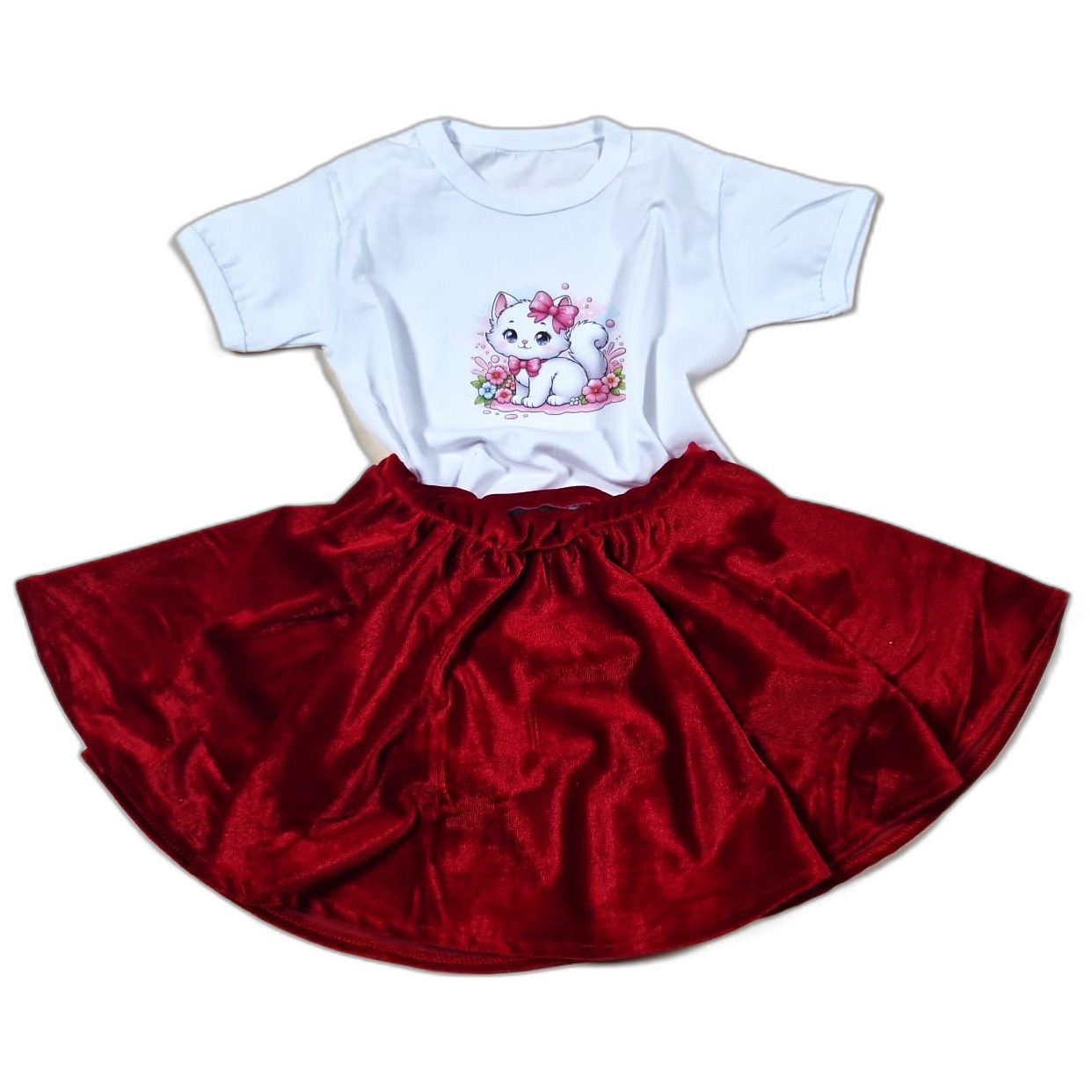Set tricou Pisica și fustă din catifea elastica