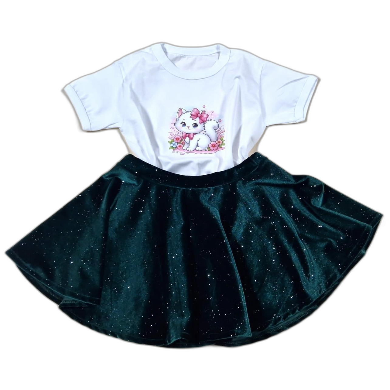 Set tricou Pisica și fustă din catifea elastica