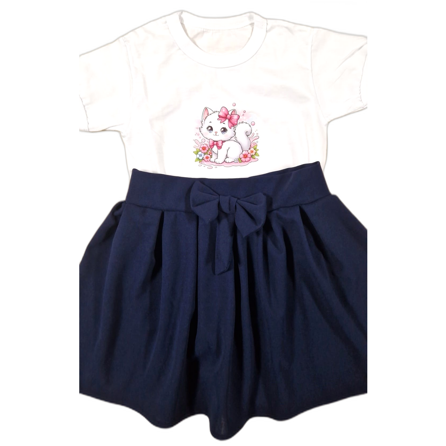 Cat T-shirt and blue skirt set 2-9 years