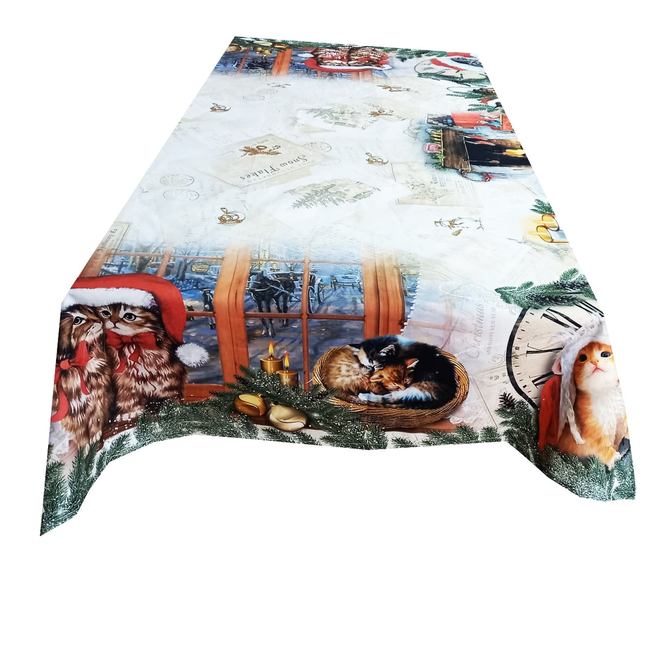 Cotton tablecloth with funny cats decoration for 12 people MCF