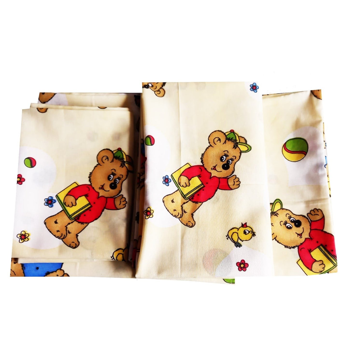 Lenjerie pat 3 piese MCF Ursuleti isteti multicolor - Crem, 90x200 cm