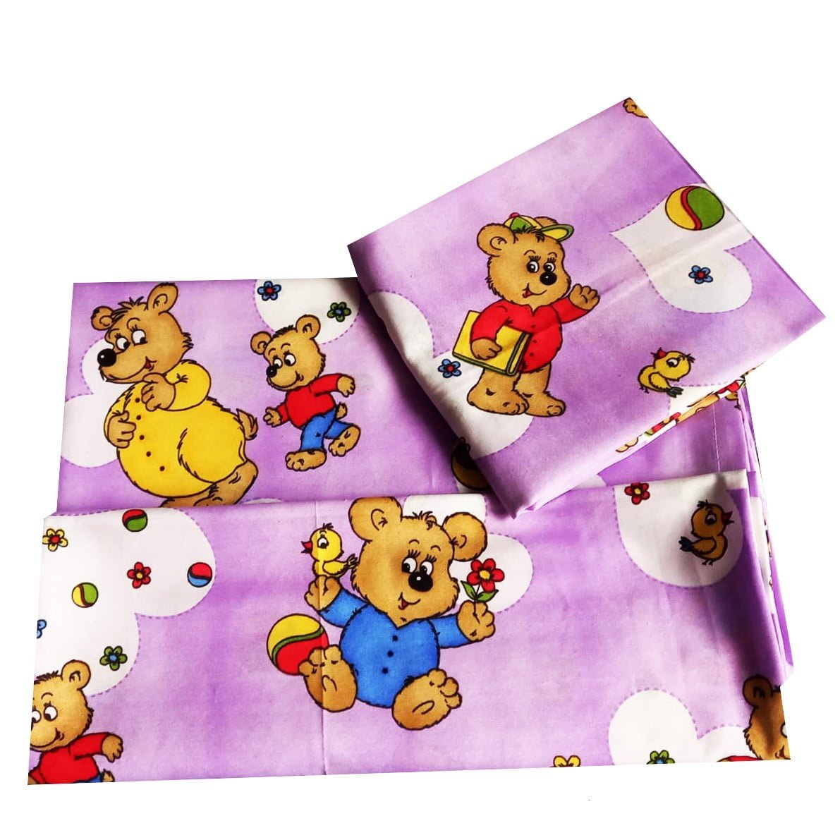 Lenjerie pat 3 piese MCF Ursuleti isteti multicolor - Roz, 90x200 cm