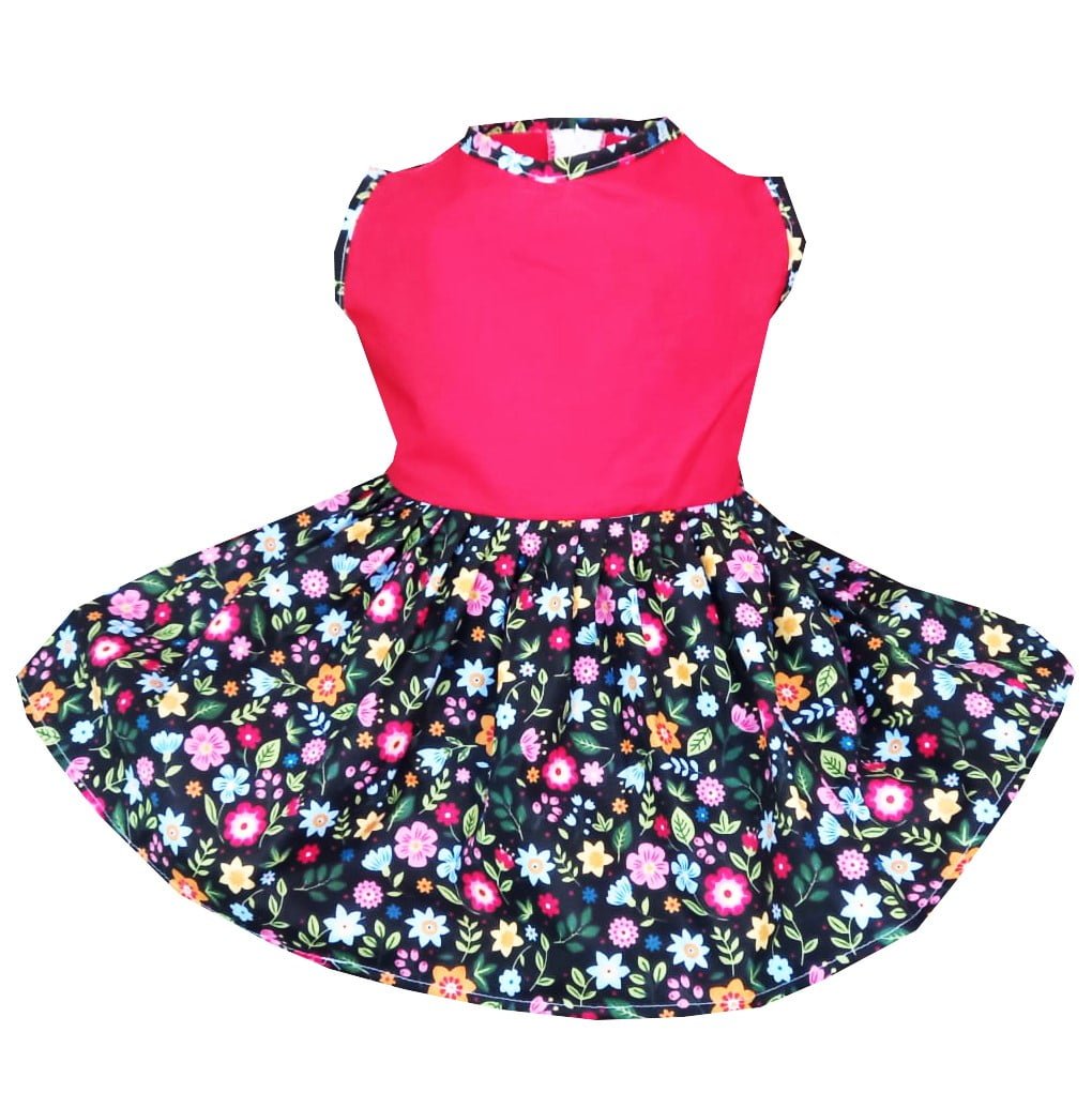 Rochie fete MCF flori de vara rosie cu flori multicolore