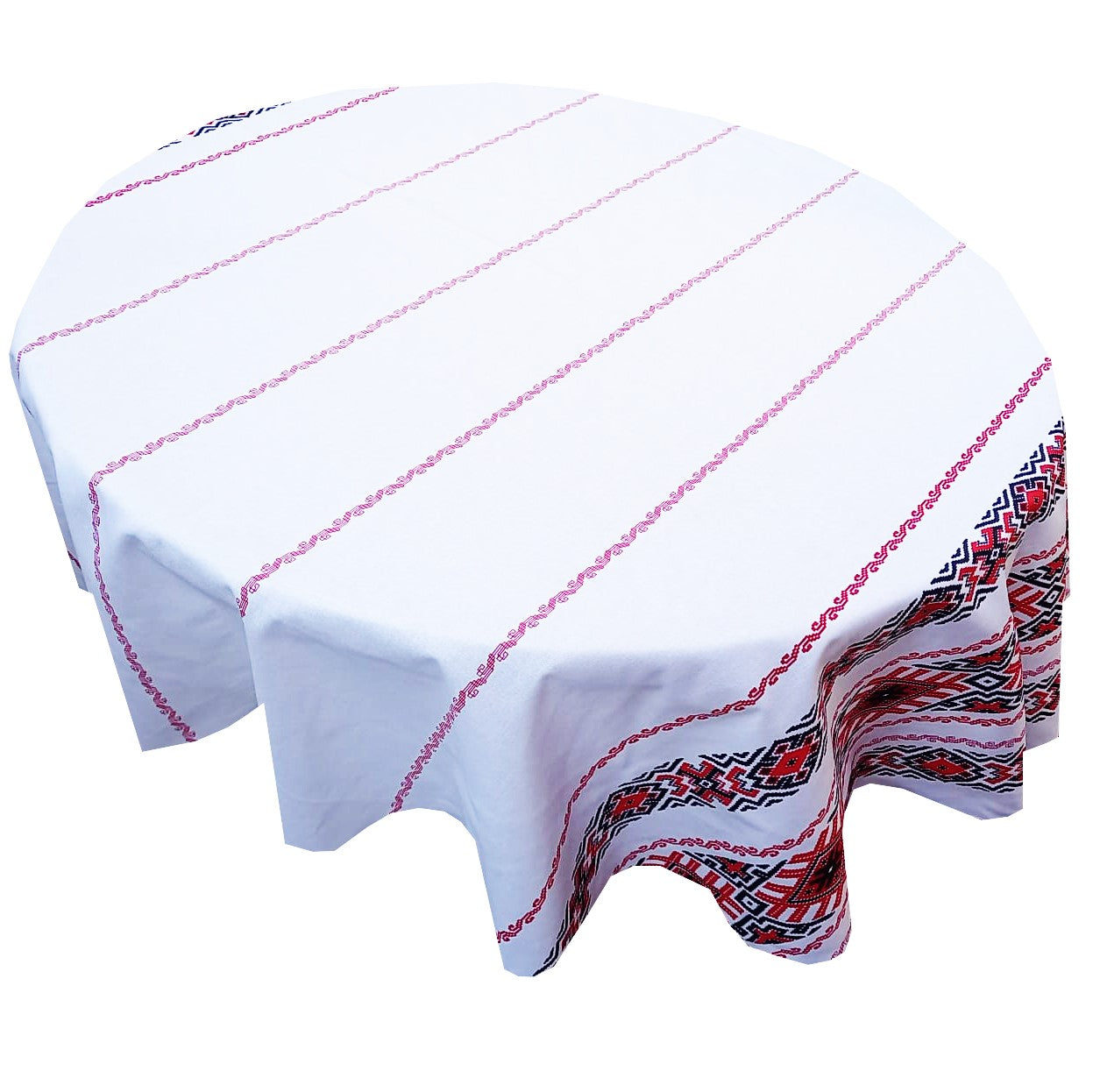 Față de masă rotundă tradițională Oltenia – bumbac 100%, model popular românesc