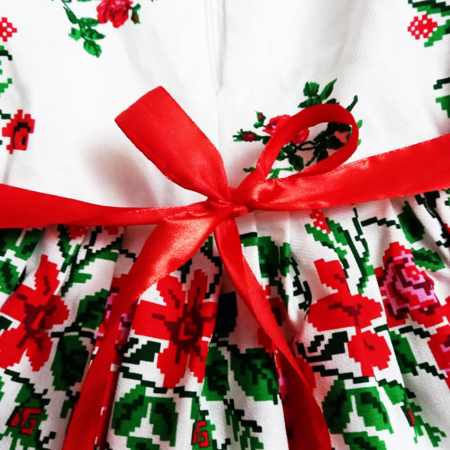 Rochie din bumbac multicolora de vara imprimeu traditional din Moldova MCF
