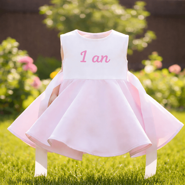 Rochie fete MCF Pisica aristocrată bumbac roz cu alb – personalizată cu nume
