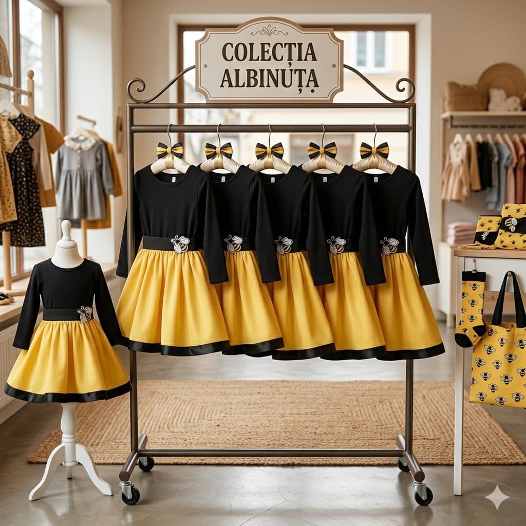 Rochiță Albinuță pentru Serbare – Costum Fetite Galben cu Negru