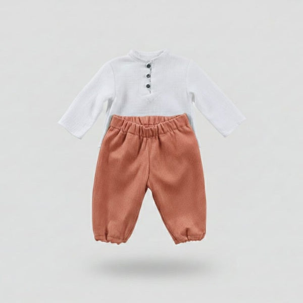 Costumaș ocazie băieți din muselină și catifea reiată – Set 2 piese Verde & Alb - MCF România