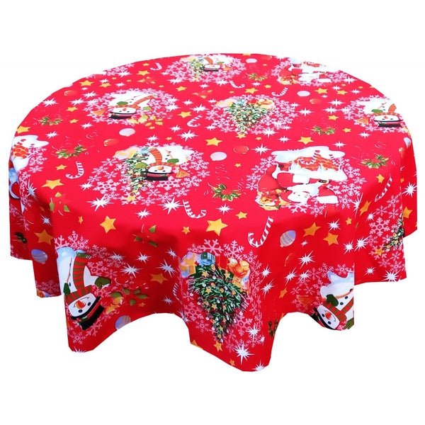 Față de masă rotundă din bumbac – imprimeu Om de zăpadă, decor de Crăciun - MCF România