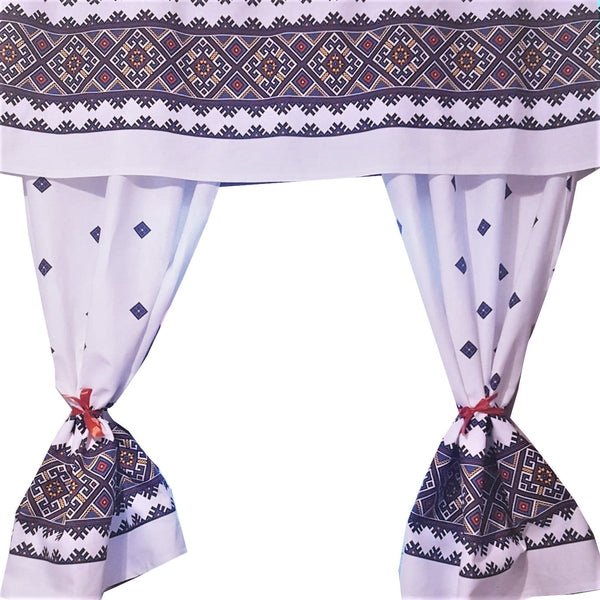Perdea de bucătărie Dobrogea – bumbac 100%, MCF, 150x200 cm, model tradițional românesc - MCF România