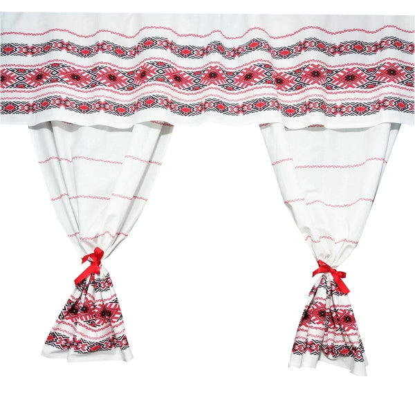 Perdea de bucătărie Oltenia – bumbac 100%, MCF, 150x200 cm, model tradițional românesc - MCF România