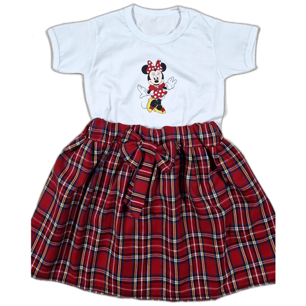 Set tricou Minnie și fustă din stofita rosie in carouri - MCF România
