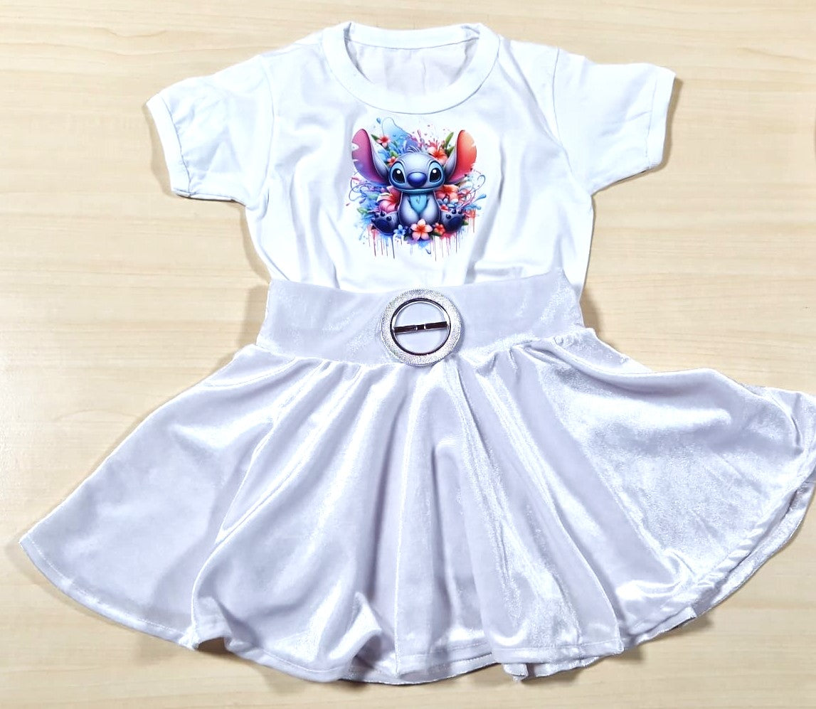 Stitch tricou și fustă din catifea elastica sau crep