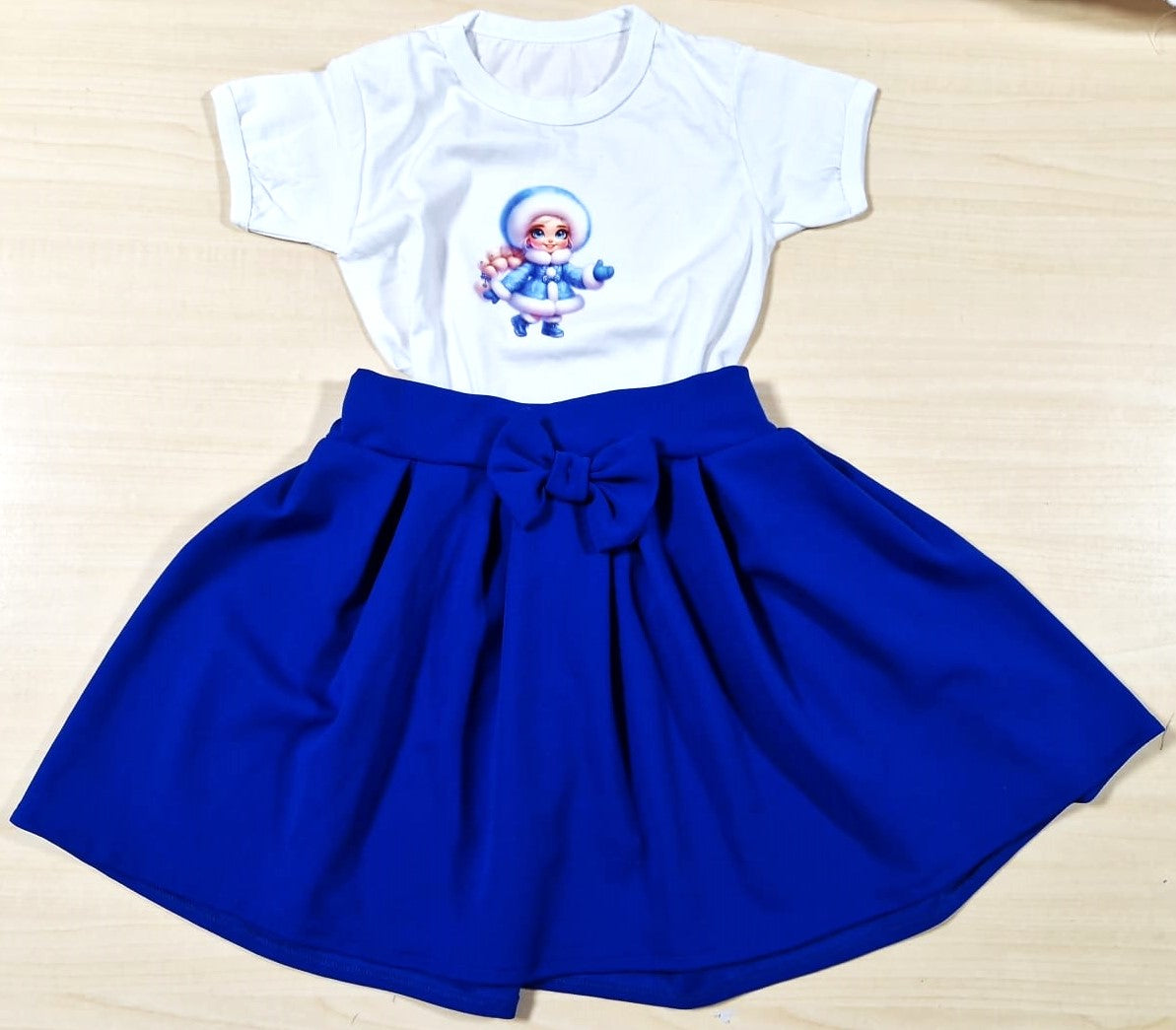 Baby Elsa white velvet skirt and t-shirt 2-9 years