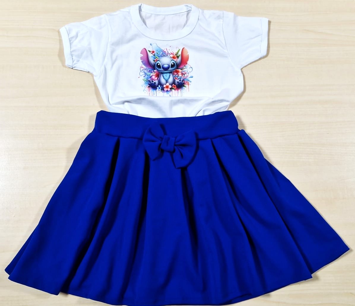 Stitch tricou și fustă din catifea elastica sau crep
