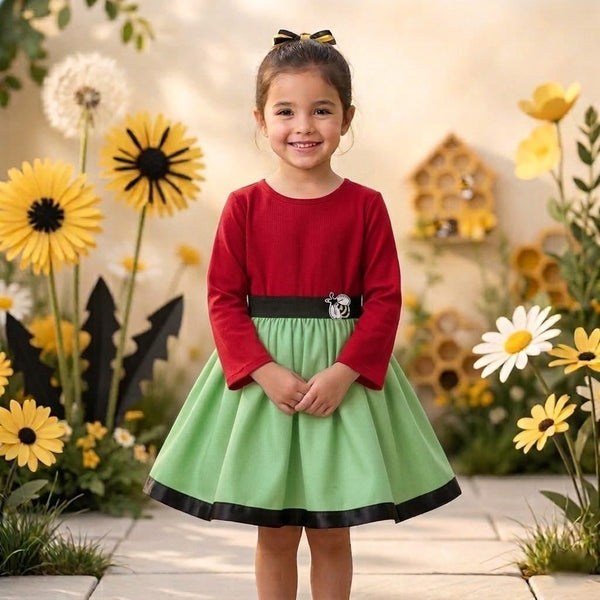 Rochie fete MCF Milaneză Elastică Model Bondar – Roșu cu Verde