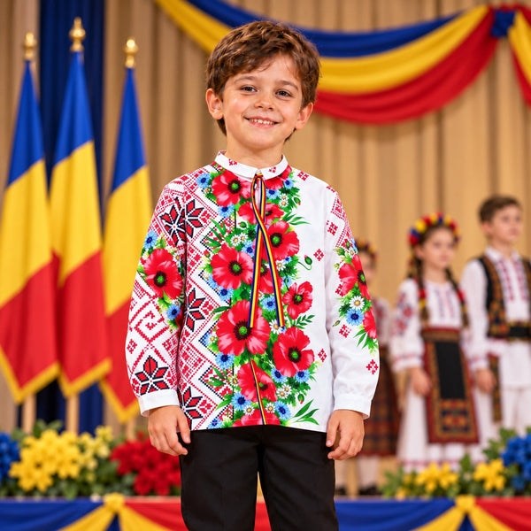 Cămașă tradițională băieți Oaș cu imprimeu popular | MCF