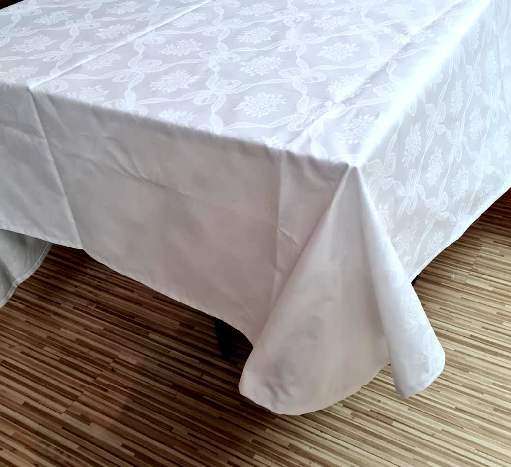 Fata de masa alba new Damasc bumbac