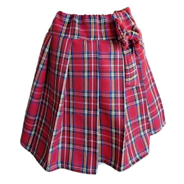 Set tricou Pisica și fustă din stofa rosie cu carouri