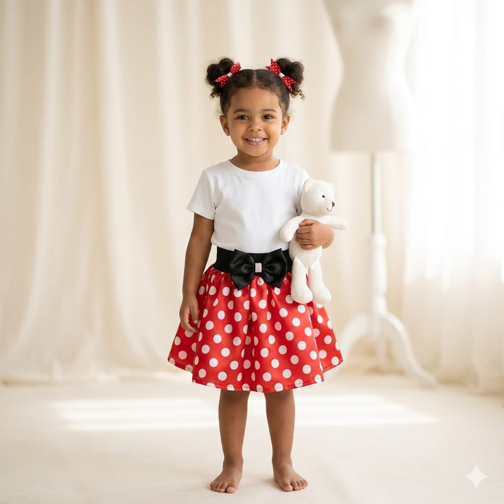 Fustă Minnie Mouse Roșie cu Buline Albe - Ținută Festivă Copii