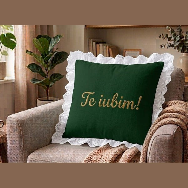 2 Perne decorative din catifea raiată și netedă, brodate 40x40cm