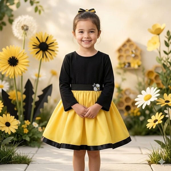 Rochie fete MCF Milaneză Elastică Model Bondar – Galben cu Negru