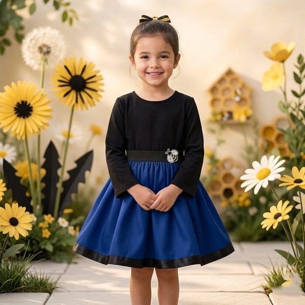 Rochie fete MCF Milaneză Elastică Model Bondar – Albastru cu negru