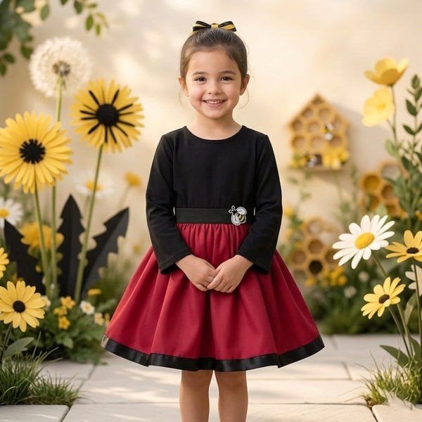 Rochie fete MCF Milaneză Elastică Model Bondar – Roșu cu Negru