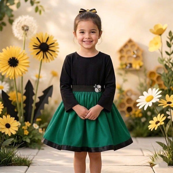 Rochie fete MCF Milaneză Elastică Model Bondar – Verde cu Negru