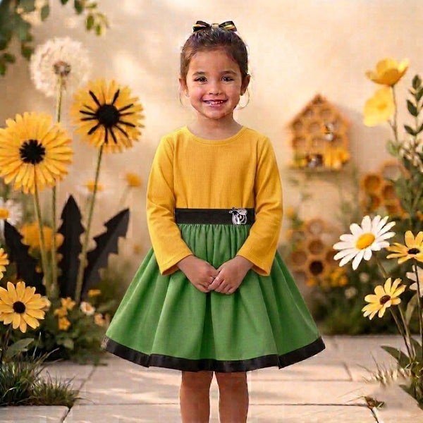 Rochie fete MCF Milaneză Elastică Model Bondar – Galben cu Verde