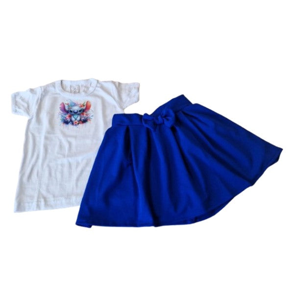 Stitch tricou și fustă din catifea elastica sau crep