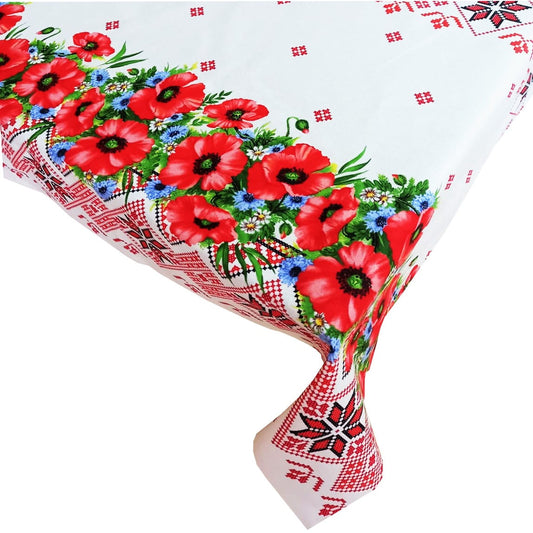 Fata de masa bumbac decorativa cu flori de mac