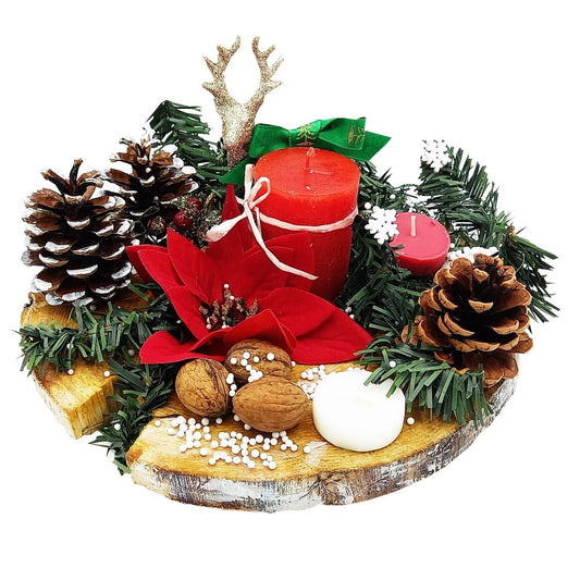 Decoratiune pentru Craciun cu conuri si craciunita lucrata manual
