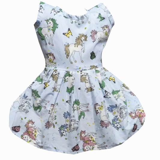Rochie din bumbac multicolora de vara imprimeu cu inorogi MCF