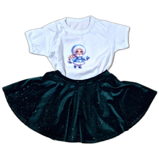 Baby Elsa fustă catifea elastica si tricou