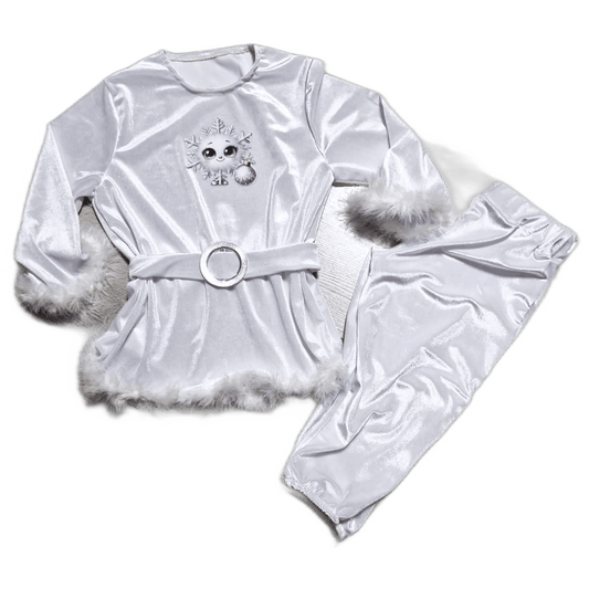 Costum fulg de nea din catifea elastica alb