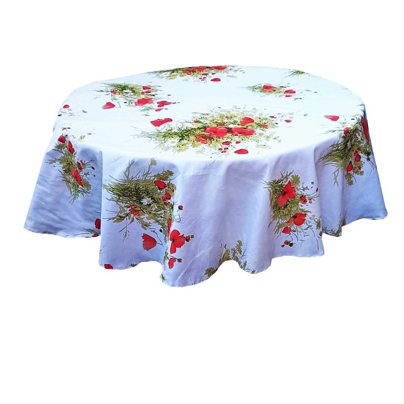 Față de masă rotundă cu flori de câmp – MCF, bumbac de calitate, design floral luminos