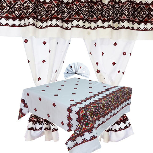 Set 8 piese Perdea fata de masa si 6 servete MCF Traditional Banat bumbac