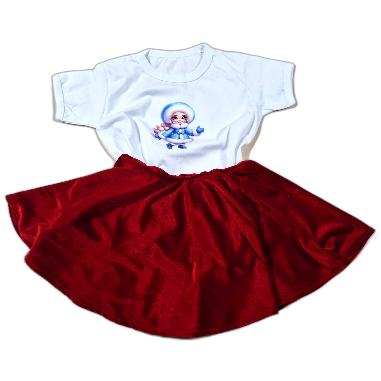Baby Elsa white velvet skirt and t-shirt 2-9 years