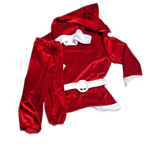 Costum Mos Craciun din catifea elastica, rosu, 4 piese