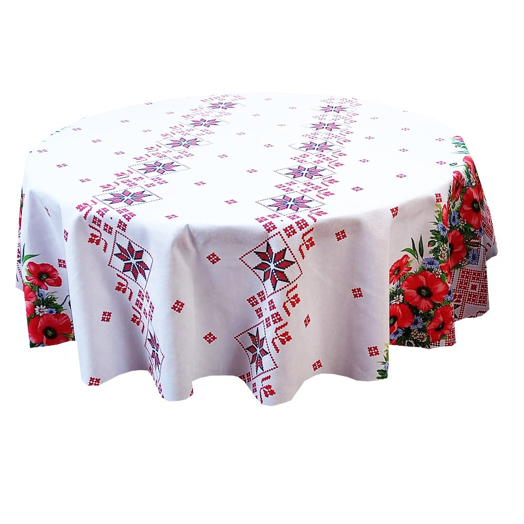 Față de masă rotundă tradițională Oaș – bumbac 100%, model popular românesc