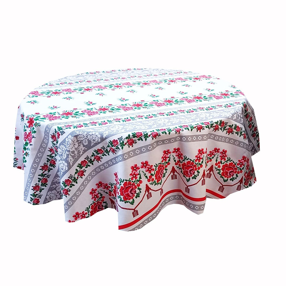 Față de masă rotundă – imprimeu tradițional Moldova, material textil de calitate
