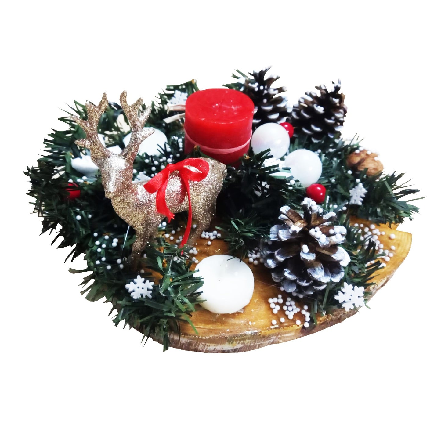 Decoratiune pentru Craciun cu conuri si globuri lucrata manual