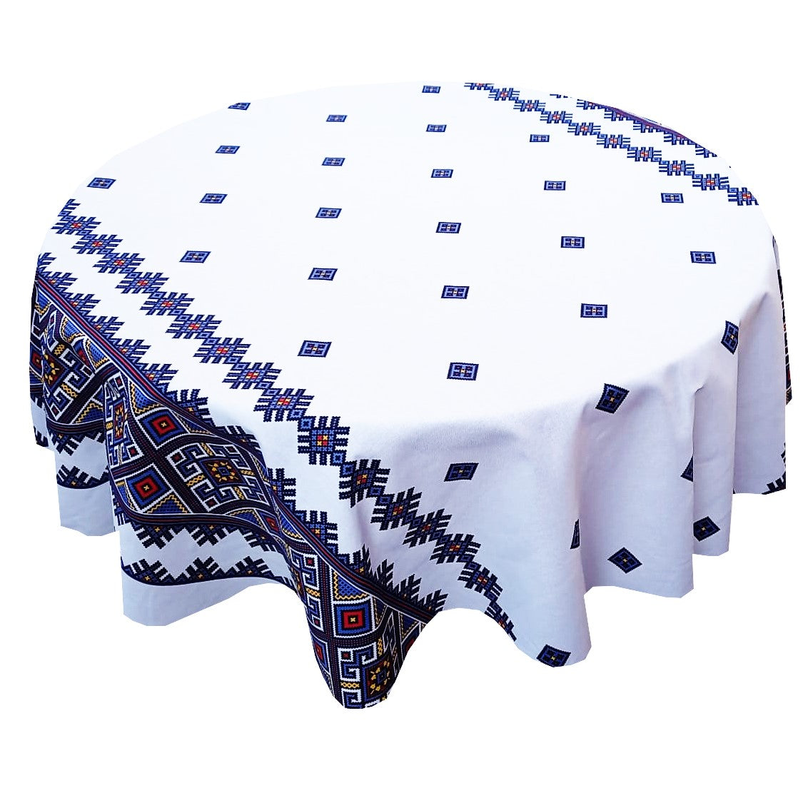 Față de masă rotundă tradițională Dobrogea – bumbac 100%, model popular românesc