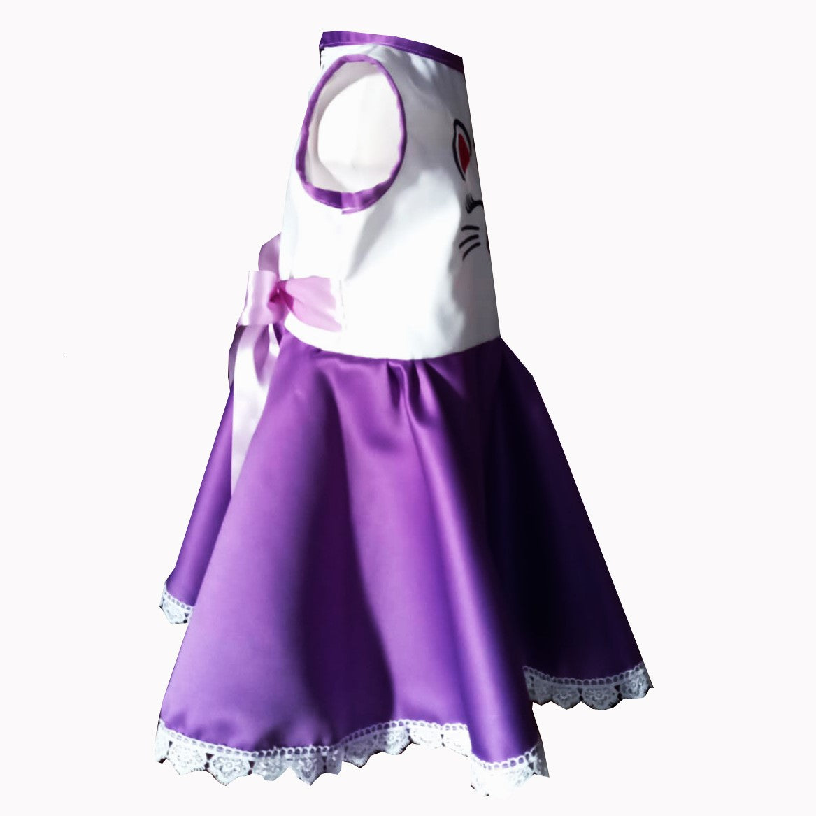 Rochie fete MCF Pisica aristocrata bumbac mov cu alb