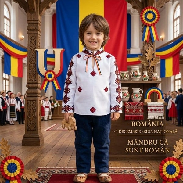 Cămașă tradițională băieți Banat cu imprimeu popular | MCF