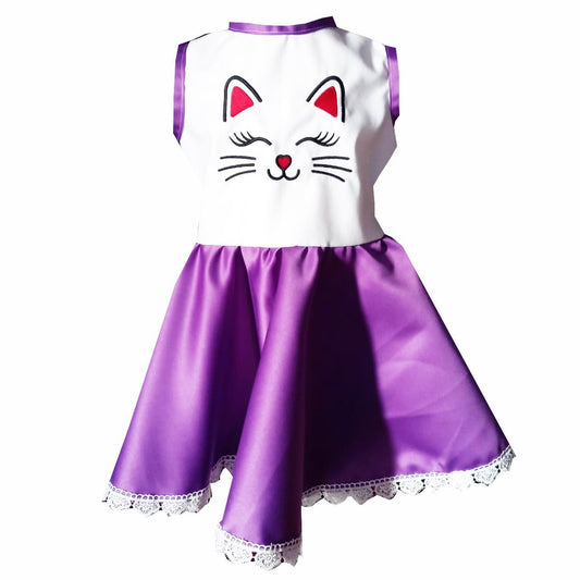 Rochie fete MCF Pisica aristocrata bumbac mov cu alb