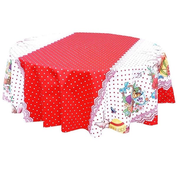 Round tablecloth made of 100% cotton with Easter bunnies