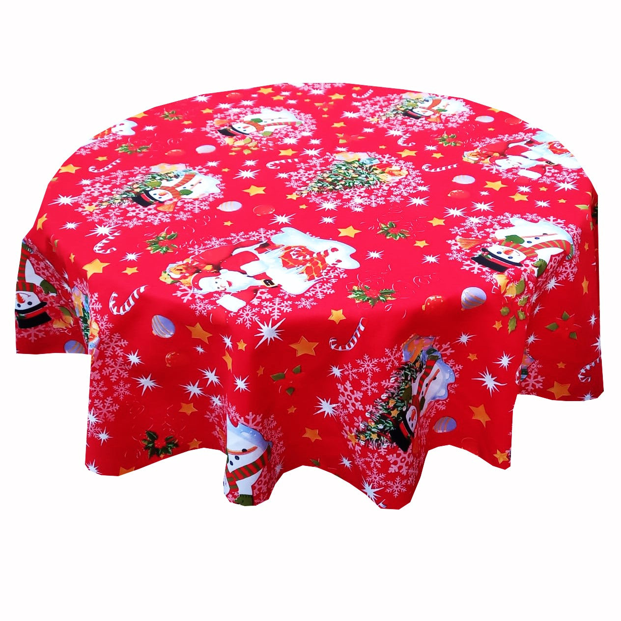 Față de masă rotundă din bumbac – imprimeu Om de zăpadă, decor de Crăciun